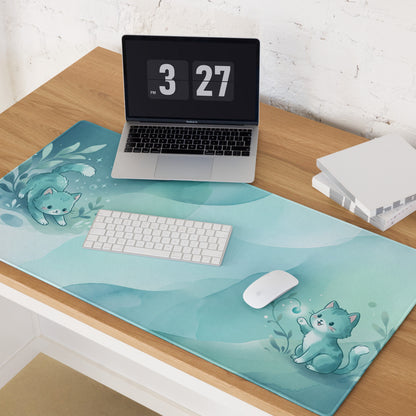Cute Blue Gradient Gaming Mouse Pad With Kawaii Cats