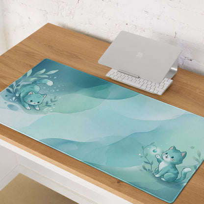Cute Blue Gradient Gaming Mouse Pad With Kawaii Cats