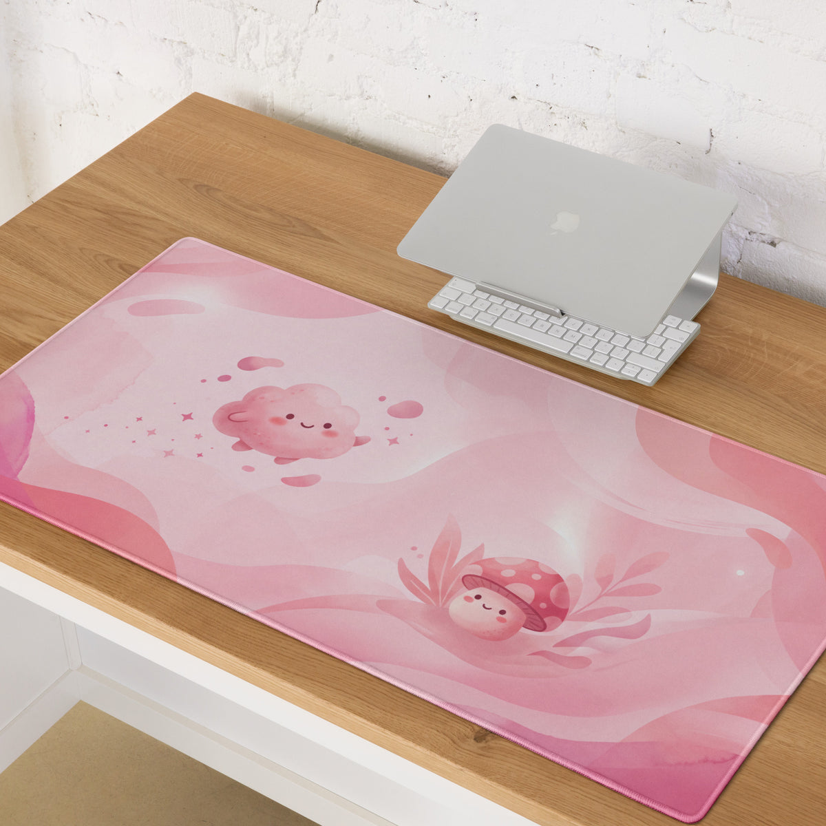 Pink Cute Gaming Mouse Pad With Kawaii Cloud Design
