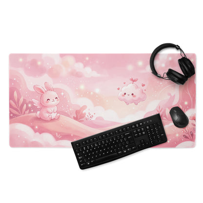 Pink Gaming Mouse Pad Cute Bunny Clouds