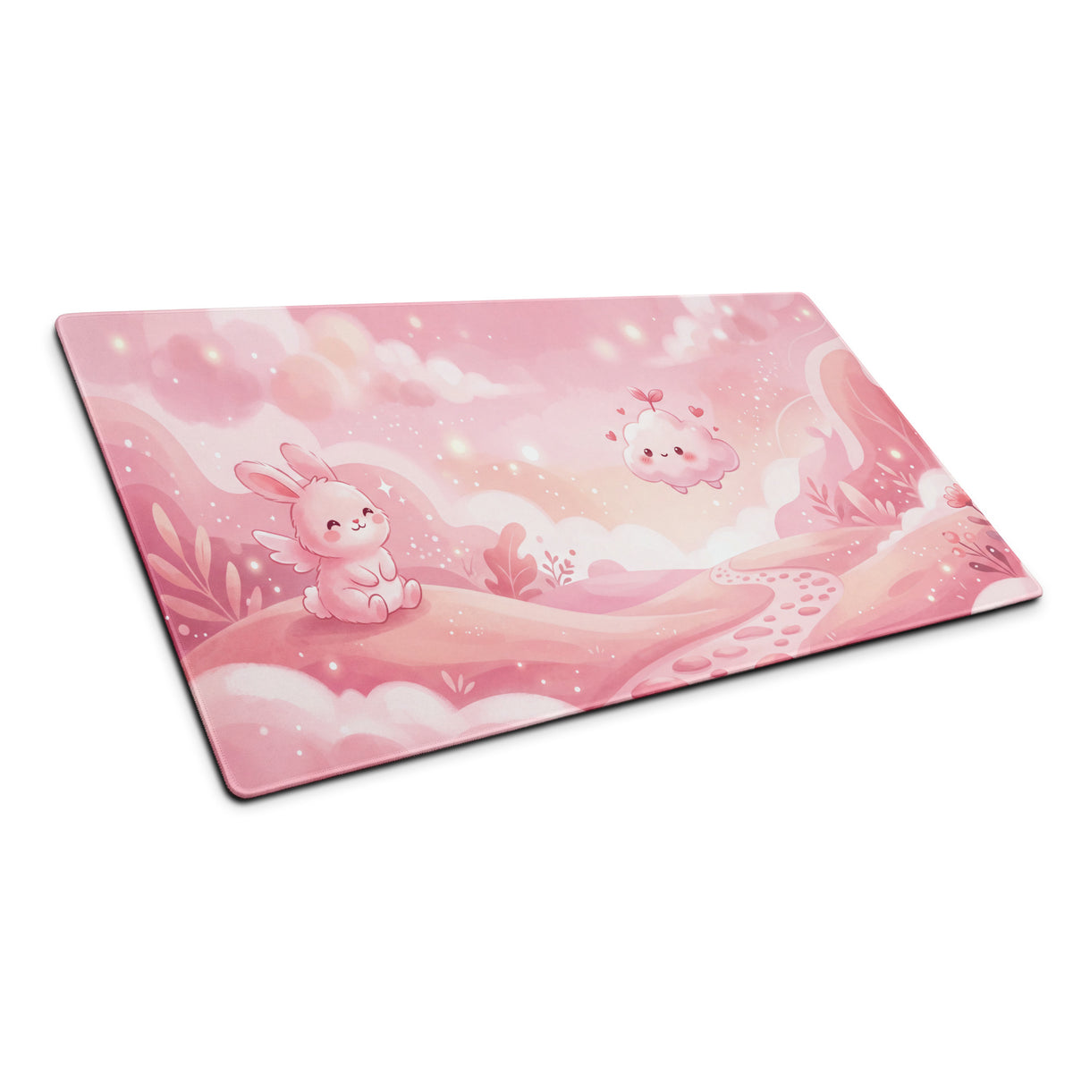 Pink Gaming Mouse Pad Cute Bunny Clouds