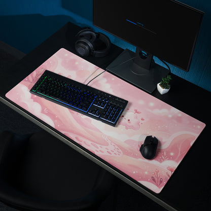 Pink Gaming Mouse Pad Cute Bunny Clouds