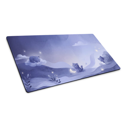 Purple Cat Night Sky Gaming Mouse Pad With Cute Clouds