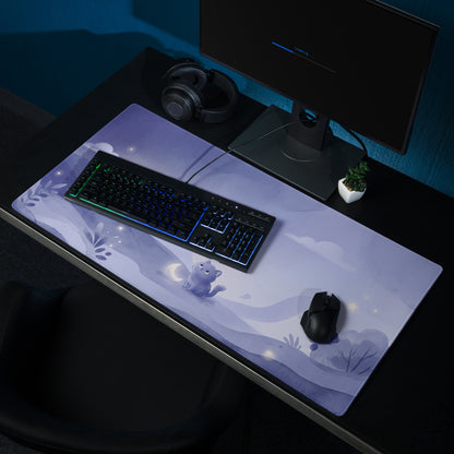 Purple Cat Night Sky Gaming Mouse Pad With Cute Clouds