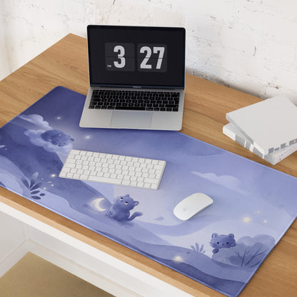 Purple Cat Night Sky Gaming Mouse Pad With Cute Clouds