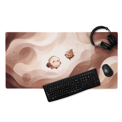 Cute Pink Marble Gaming Mouse Pad With Cute Characters