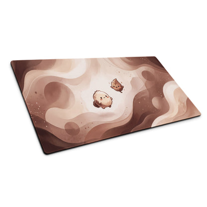 Cute Pink Marble Gaming Mouse Pad With Cute Characters