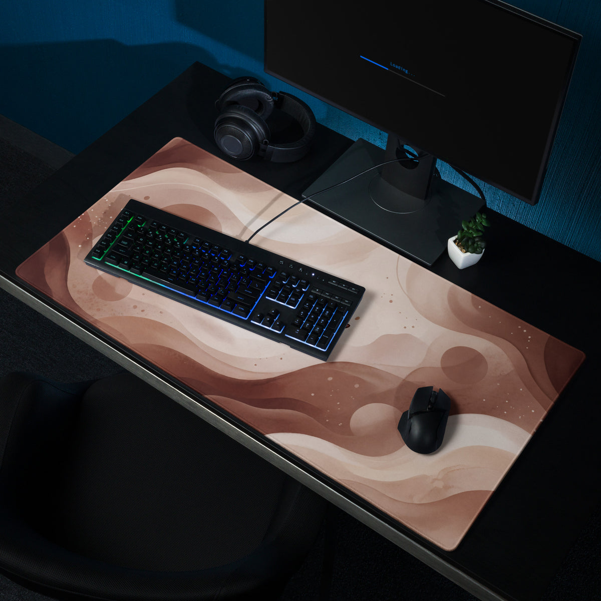 Cute Pink Marble Gaming Mouse Pad With Cute Characters