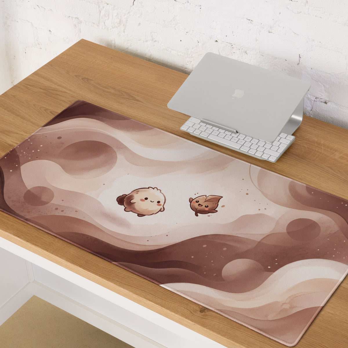 Cute Pink Marble Gaming Mouse Pad With Cute Characters