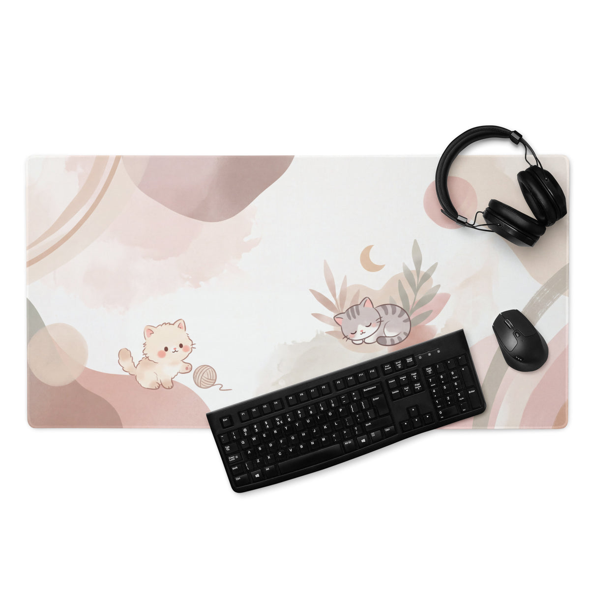 Cute Pink Gradient Gaming Mouse Pad With Cat Design