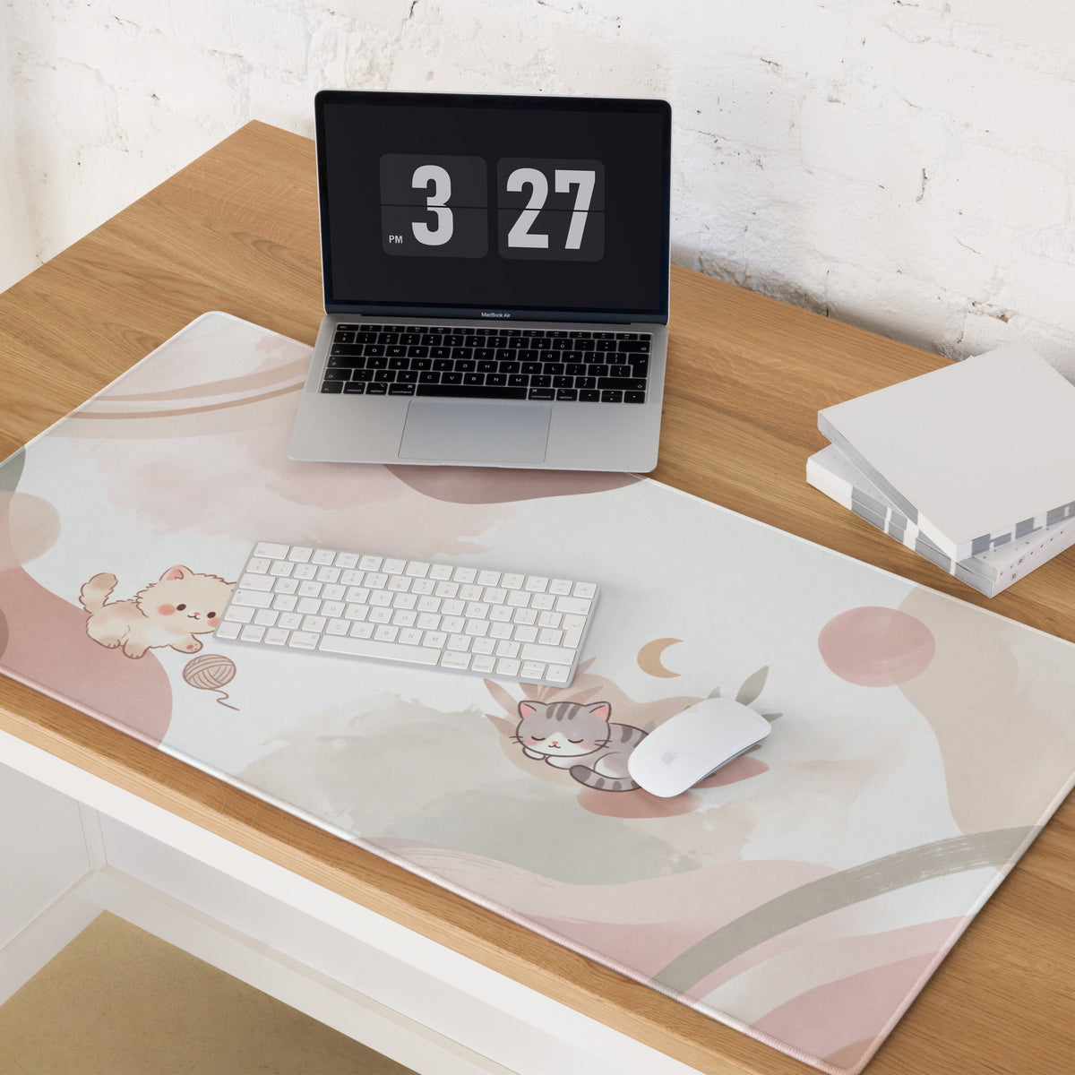 Cute Pink Gradient Gaming Mouse Pad With Cat Design