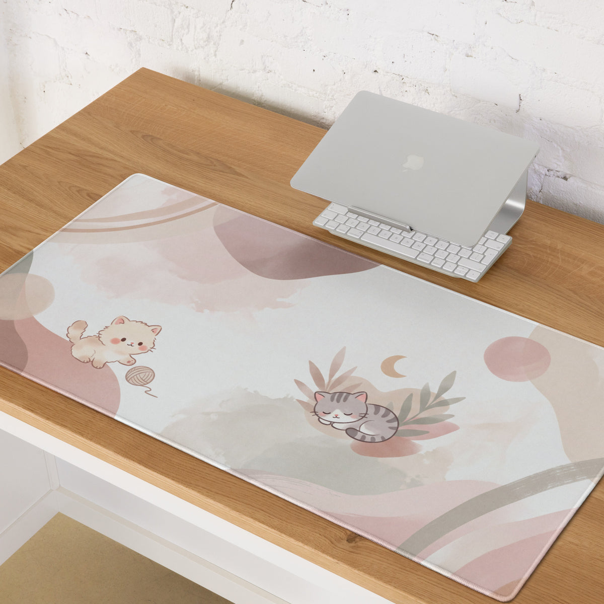 Cute Pink Gradient Gaming Mouse Pad With Cat Design
