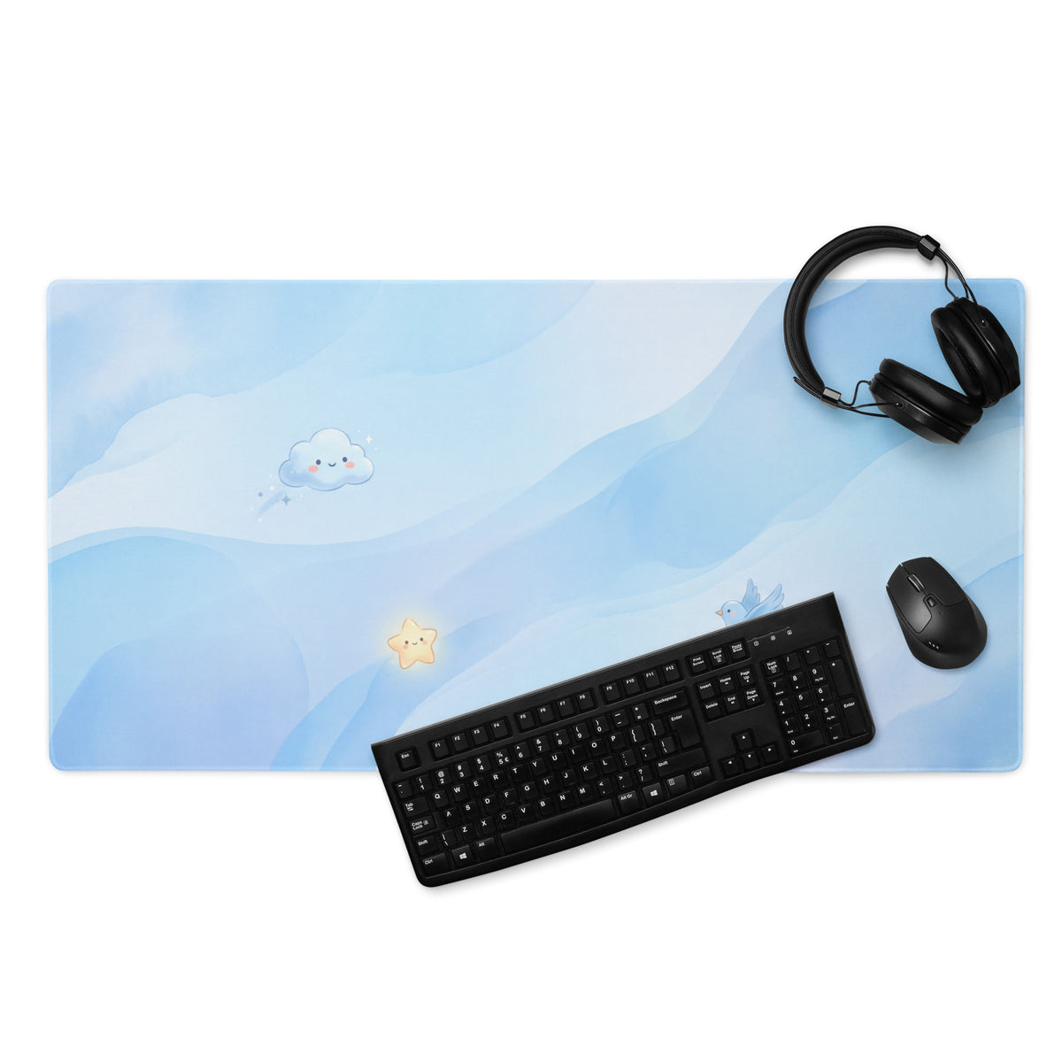 Cute Sky Blue Gaming Mouse Pad With Clouds Stars