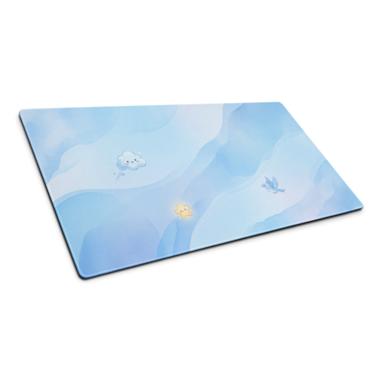 Cute Sky Blue Gaming Mouse Pad With Clouds Stars