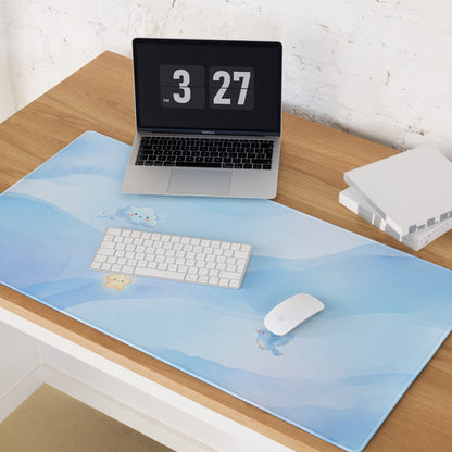 Cute Sky Blue Gaming Mouse Pad With Clouds Stars