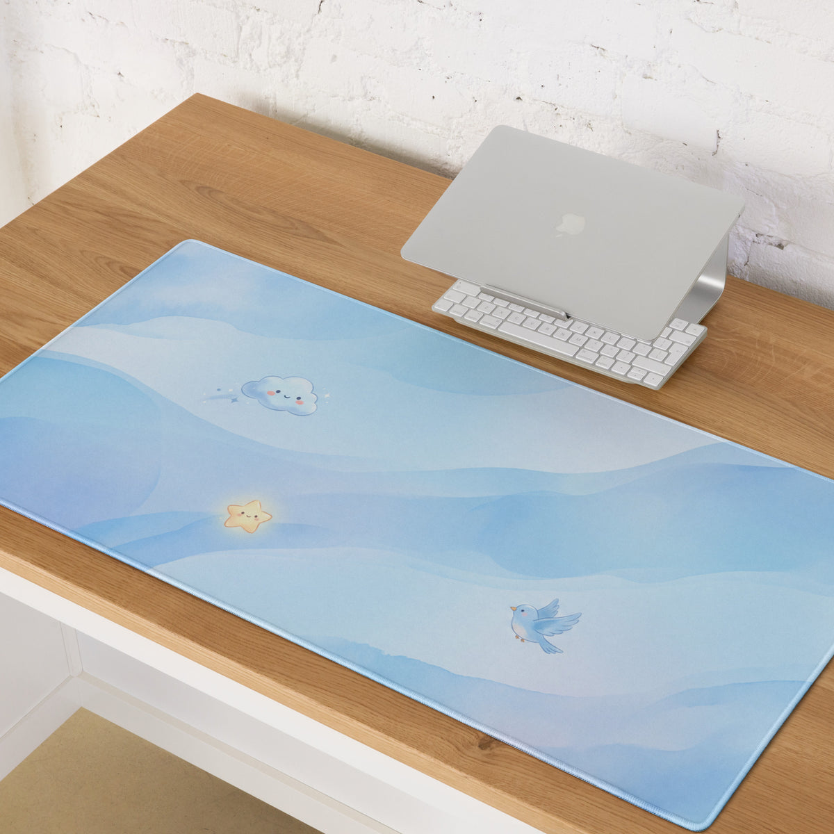 Cute Sky Blue Gaming Mouse Pad With Clouds Stars