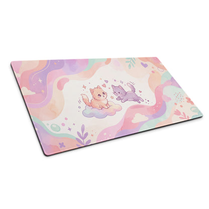 Pastel Pink Rainbow Gaming Mouse Pad With Cute Cats Hearts