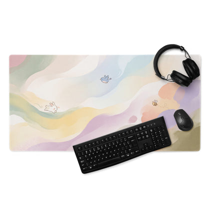 Pastel Rainbow Cute Gaming Mouse Pad With Bunny Design