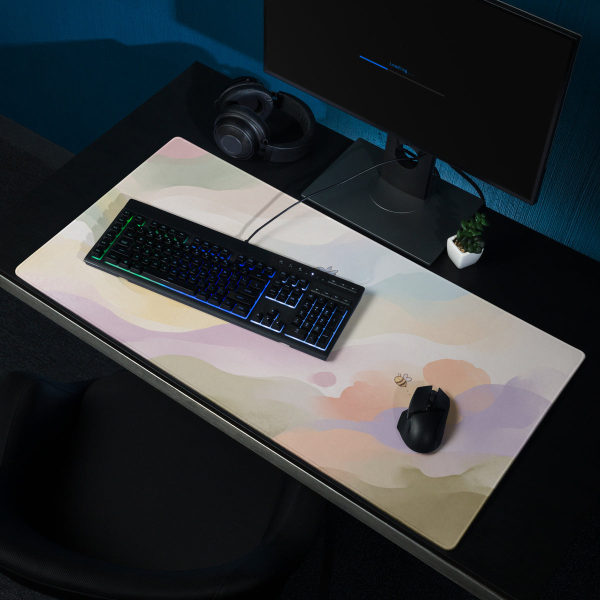 Pastel Rainbow Cute Gaming Mouse Pad With Bunny Design