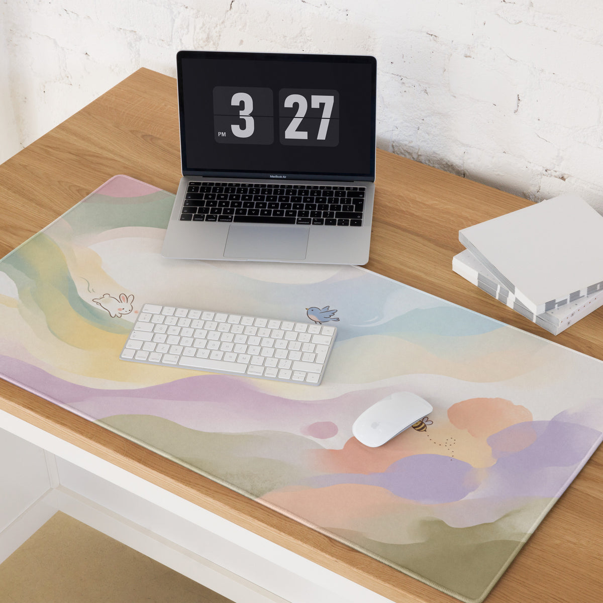 Pastel Rainbow Cute Gaming Mouse Pad With Bunny Design