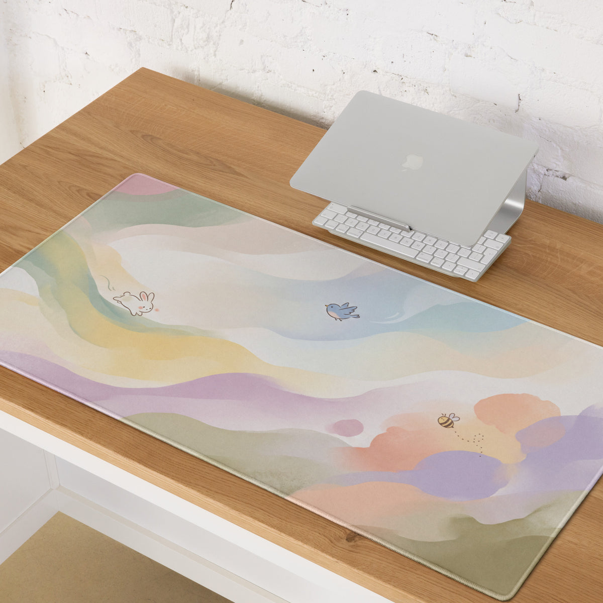 Pastel Rainbow Cute Gaming Mouse Pad With Bunny Design