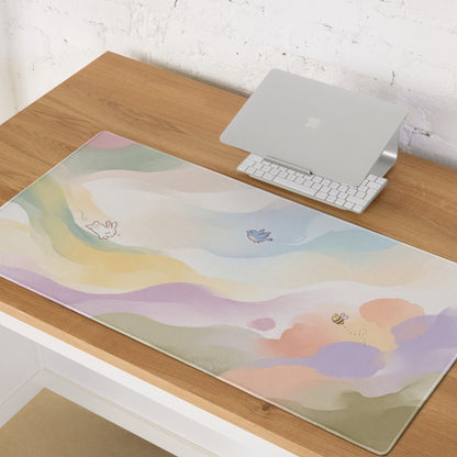 Pastel Rainbow Cute Gaming Mouse Pad With Bunny Design