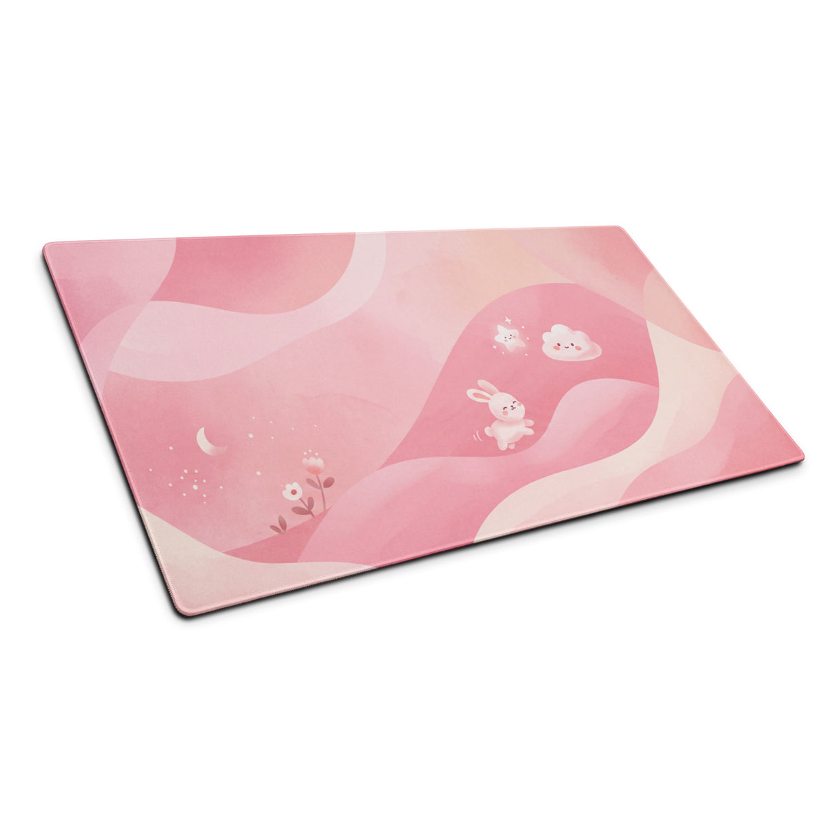 Pink Cute Gaming Mouse Pad With Clouds and Rabbits