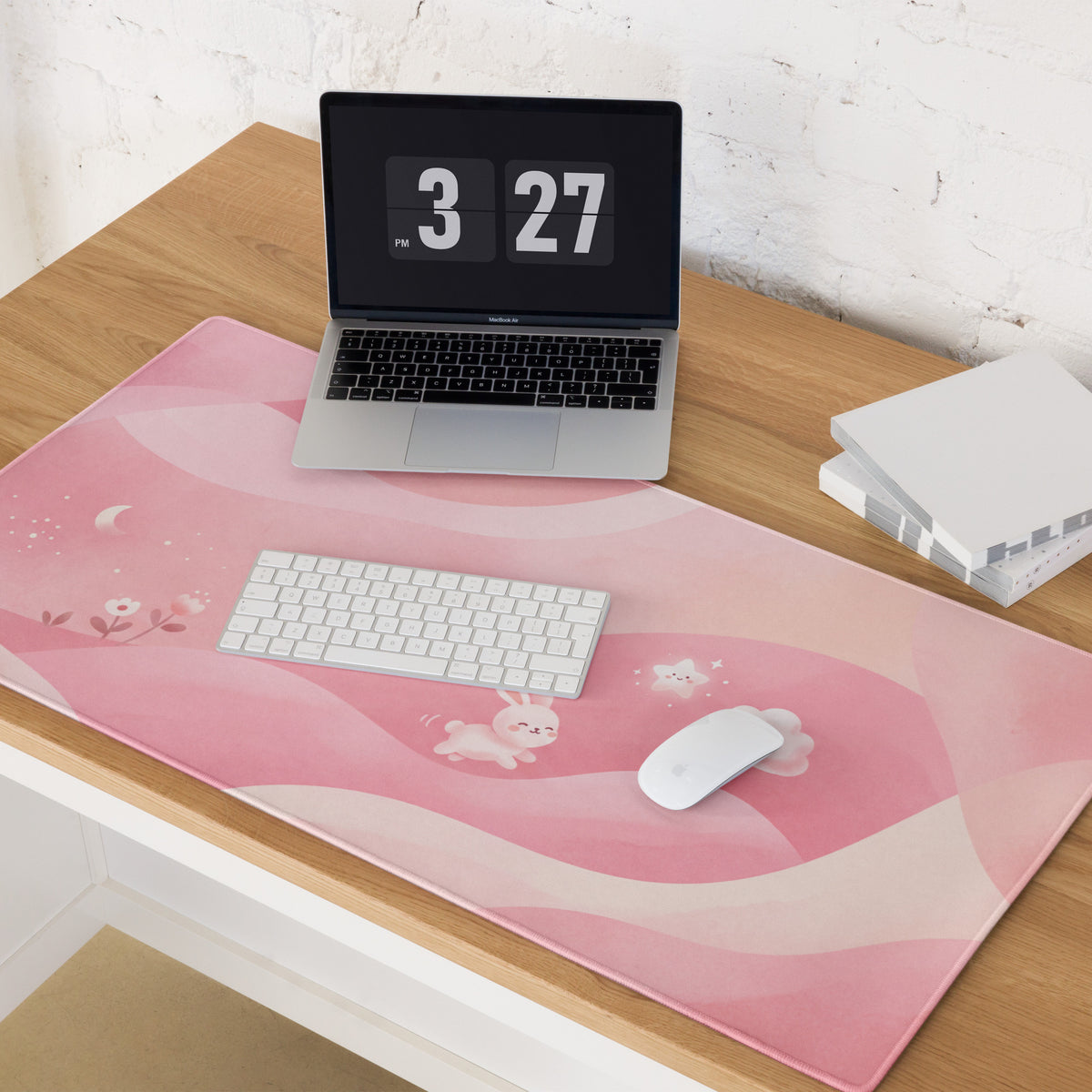 Pink Cute Gaming Mouse Pad With Clouds and Rabbits