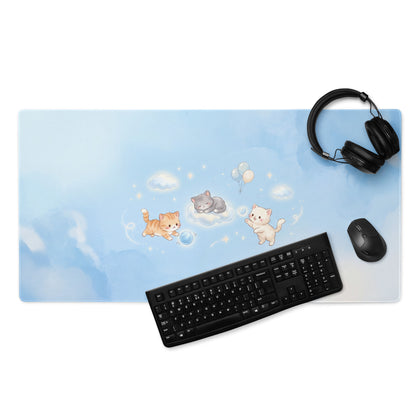 Pastel Pink Sky Blue Cute Cat Balloons Gaming Mouse Pad