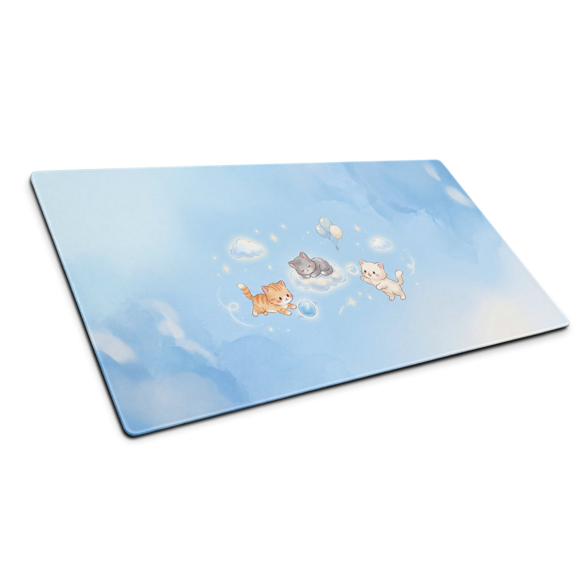 Pastel Pink Sky Blue Cute Cat Balloons Gaming Mouse Pad