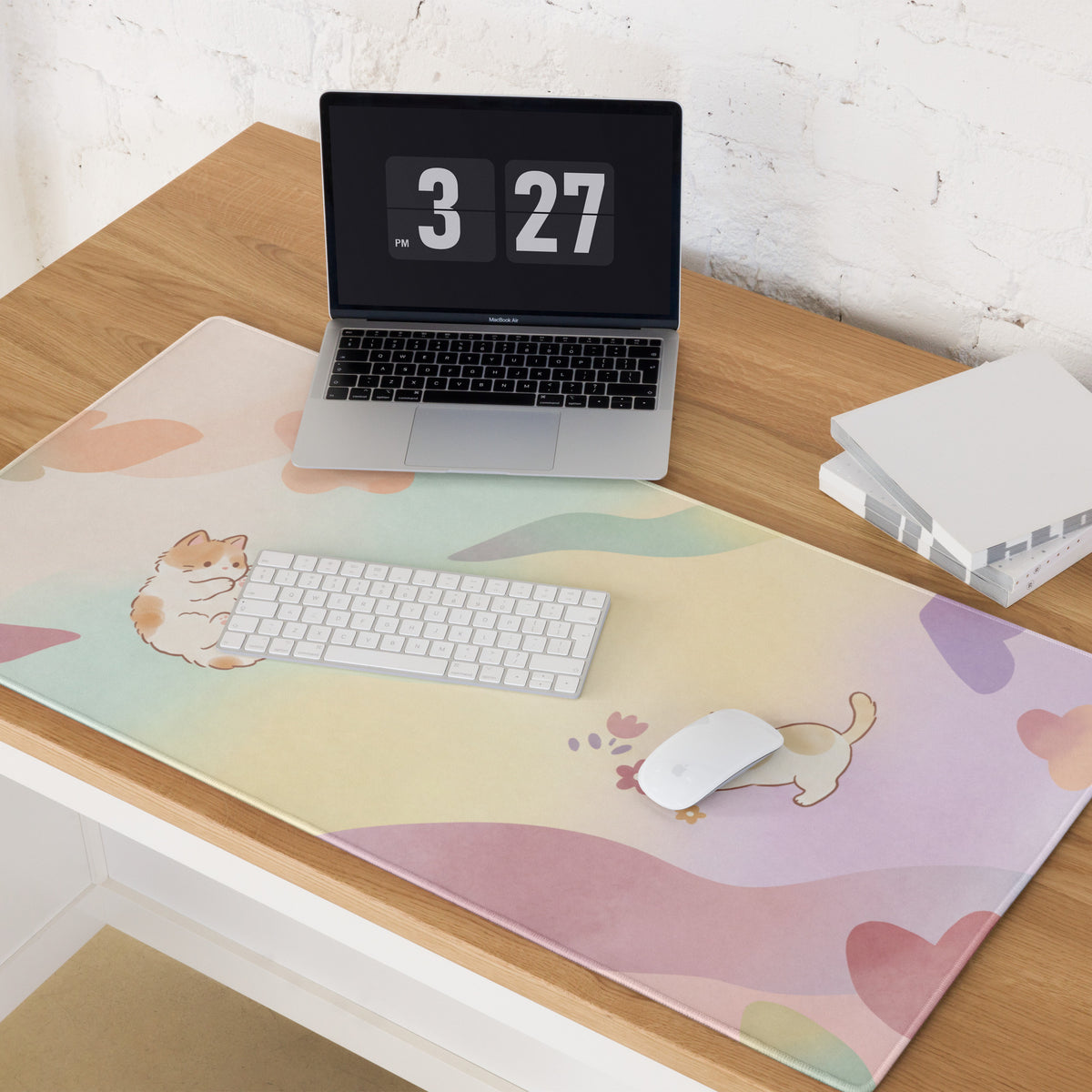 Pastel Rainbow Cat Theme Gaming Mouse Pad