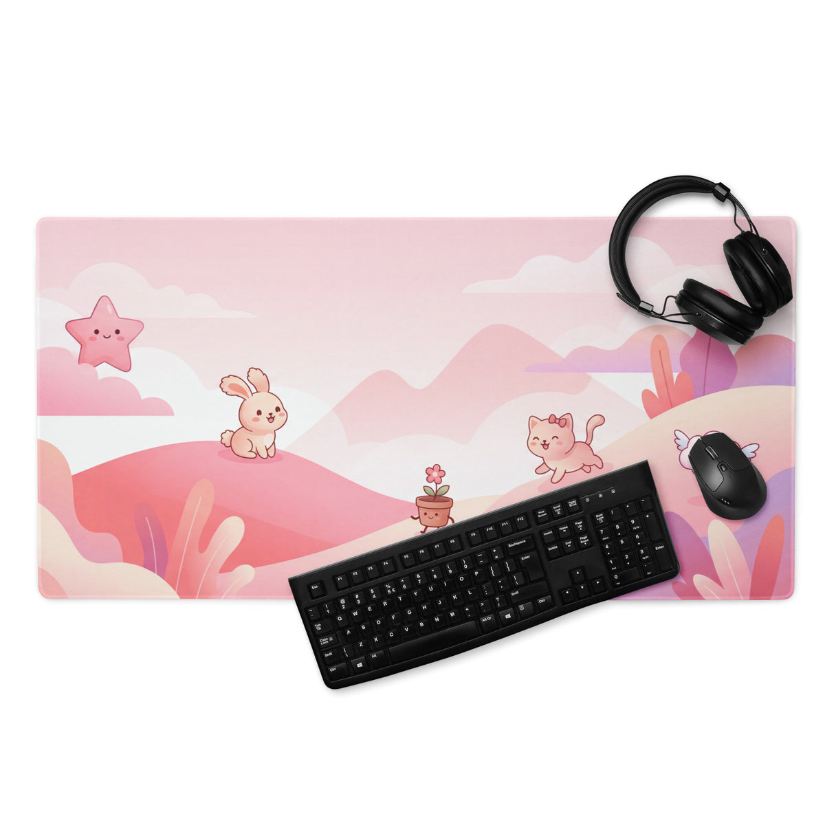 Pink Cute Gaming Mouse Pad With Plush Edges And Stars