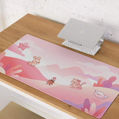 Pink Cute Gaming Mouse Pad With Plush Edges And Stars