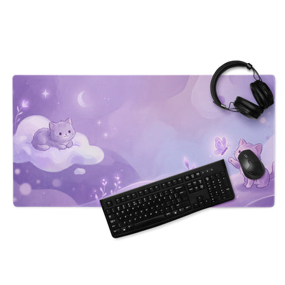 Purple Cat Themed Gaming Mouse Pad Cozy Cute