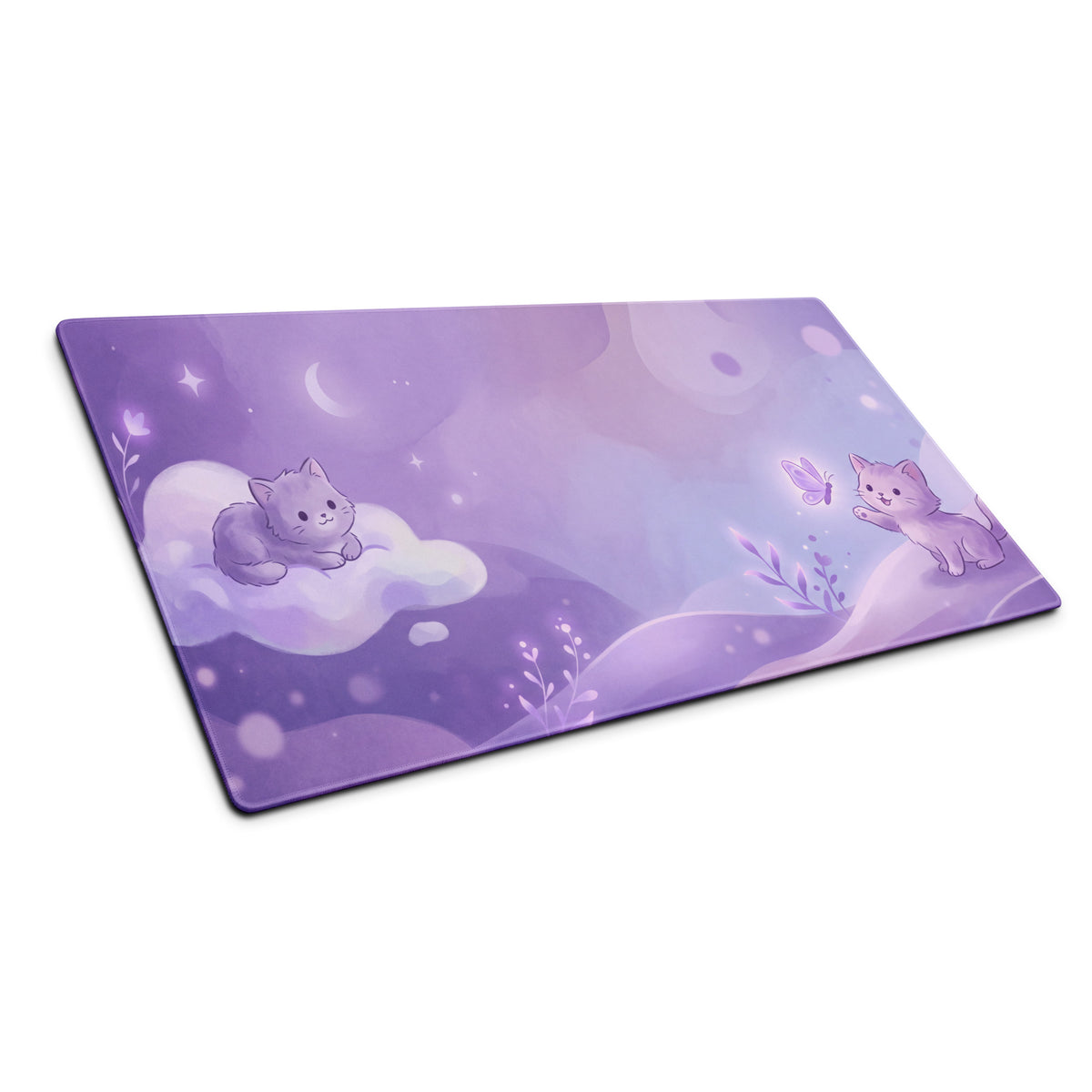 Purple Cat Themed Gaming Mouse Pad Cozy Cute