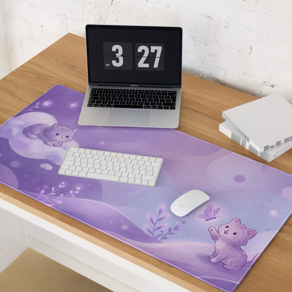 Purple Cat Themed Gaming Mouse Pad Cozy Cute