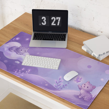 Purple Cat Themed Gaming Mouse Pad Cozy Cute