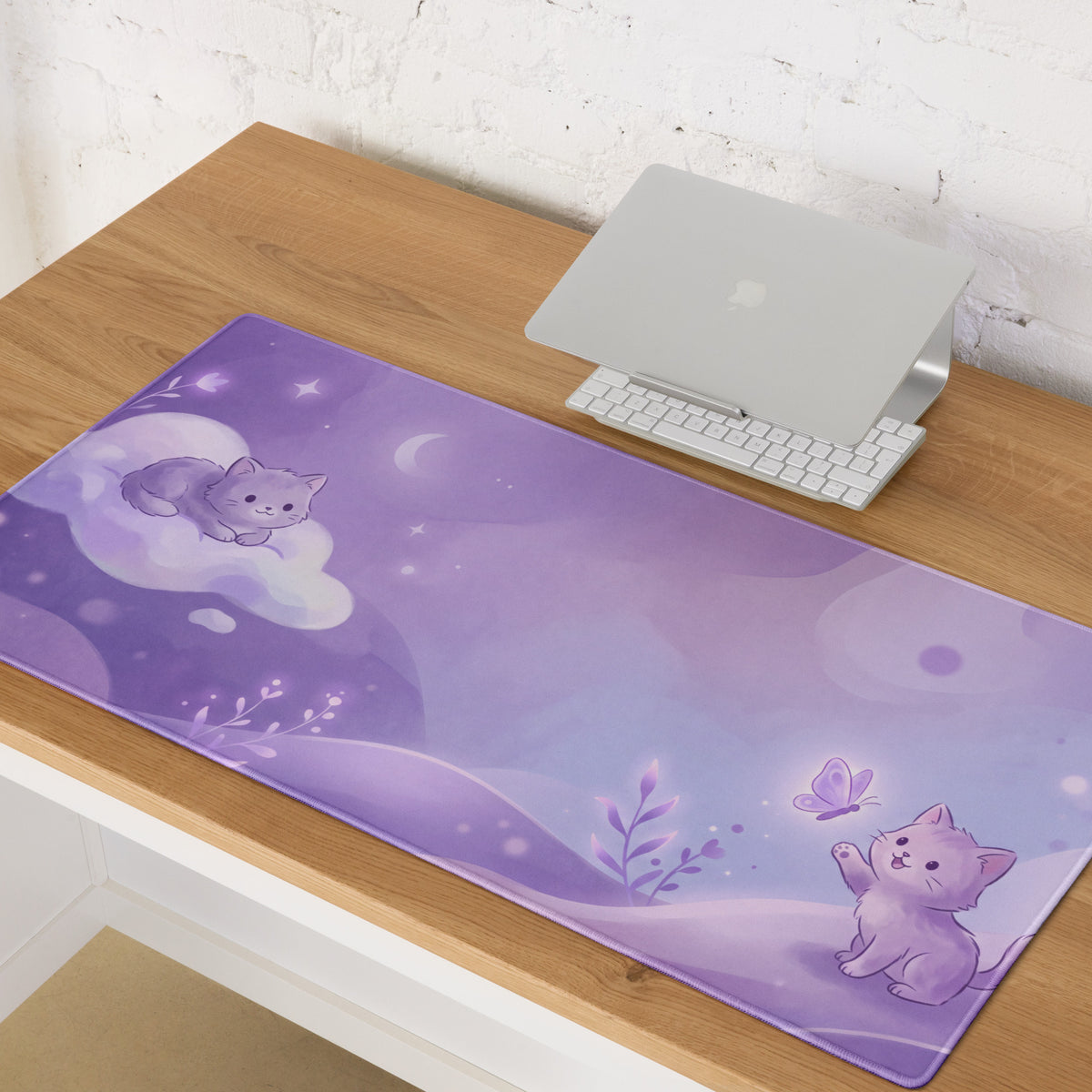 Purple Cat Themed Gaming Mouse Pad Cozy Cute