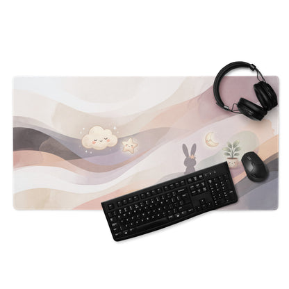 Pastel Rainbow Gaming Mouse Pad With Cute Clouds Moon Stars