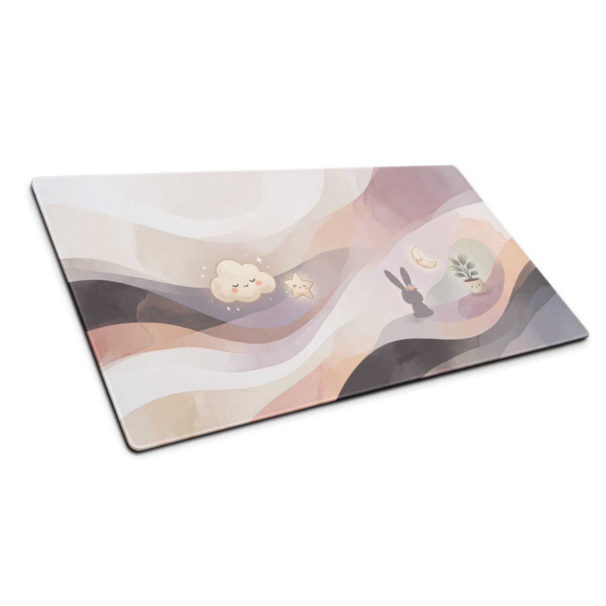 Pastel Rainbow Gaming Mouse Pad With Cute Clouds Moon Stars