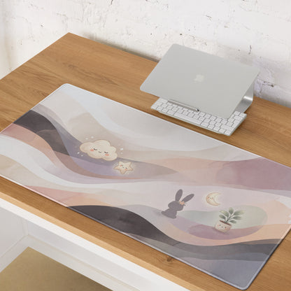 Pastel Rainbow Gaming Mouse Pad With Cute Clouds Moon Stars