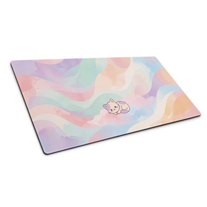 Pastel Rainbow Cat Gaming Mouse Pad Cute Girly Design