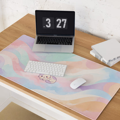 Pastel Rainbow Cat Gaming Mouse Pad Cute Girly Design