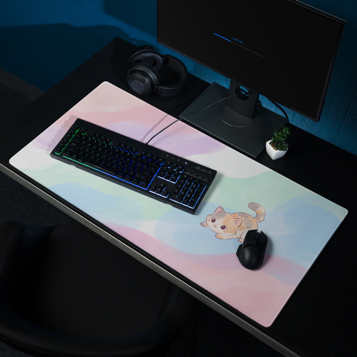Pastel Rainbow Kitty Mouse Pad