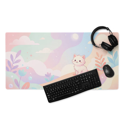 Pastel Girly Cute Cat And Cloud Mouse Pad
