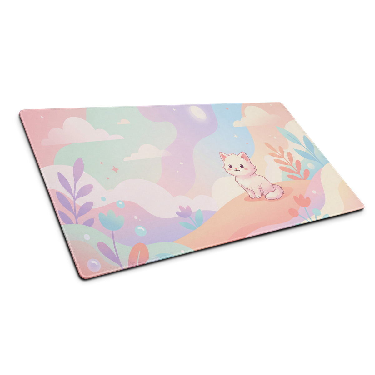 Pastel Girly Cute Cat And Cloud Mouse Pad