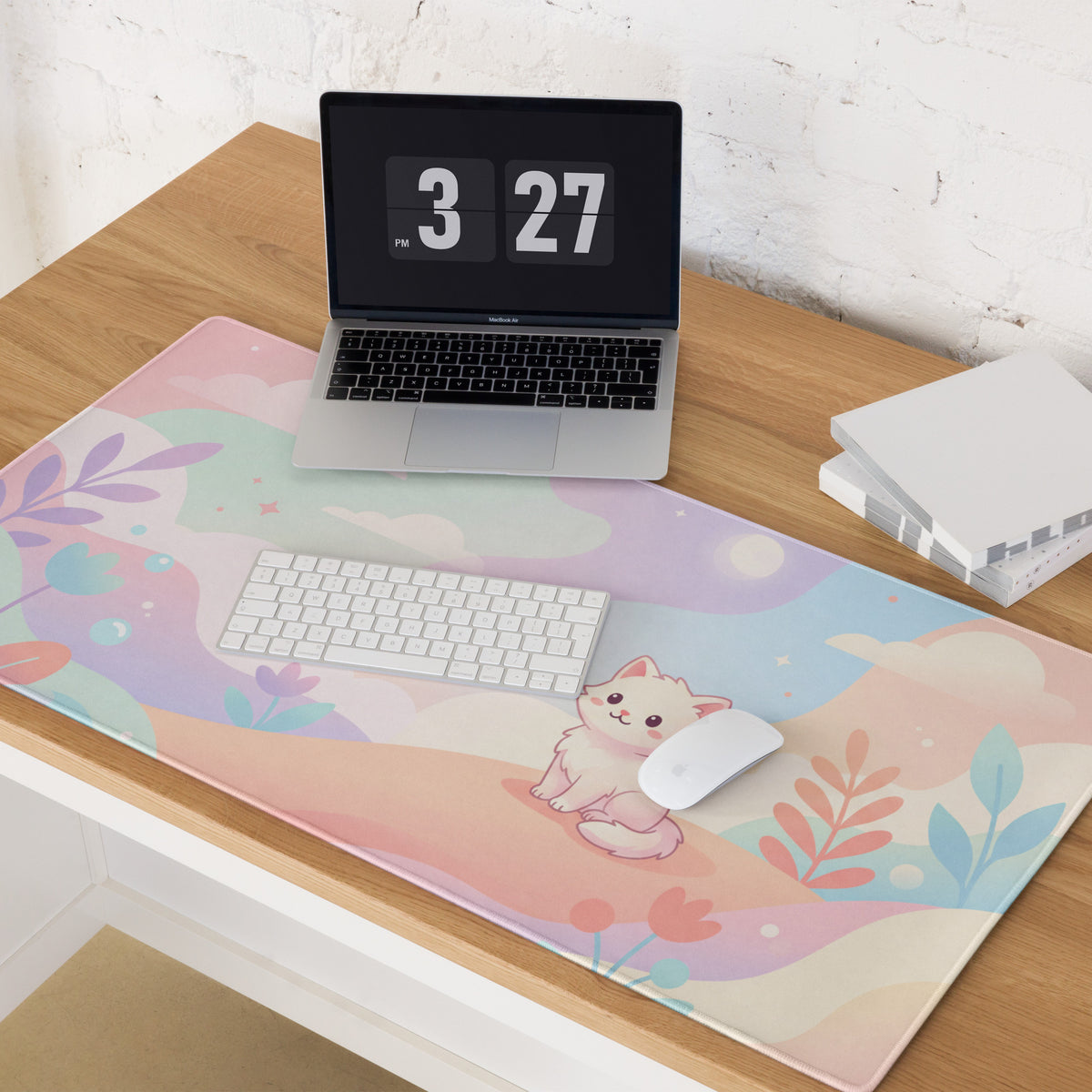 Pastel Girly Cute Cat And Cloud Mouse Pad