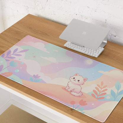 Pastel Girly Cute Cat And Cloud Mouse Pad
