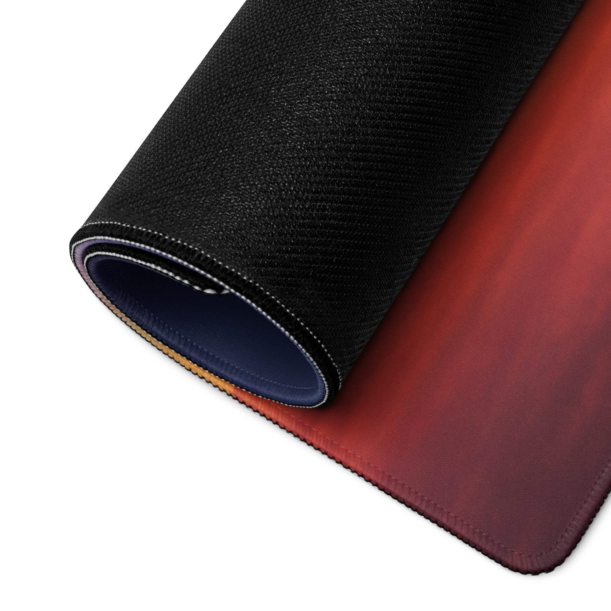 Black red gradient Epic Sunrise gaming mousepad with textured stitched edges
