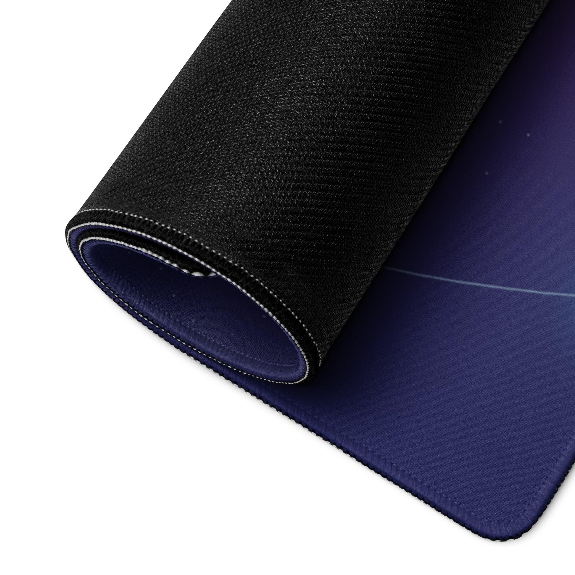 Black navy gradient Cosmic Orbit gaming mousepad with textured edges